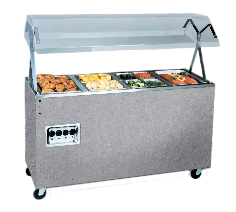 Product image #1 for Vollrath 2-Series Affordable Portable 3-Well Mobile Hot Food Station with Buffet Breath Guard and Lights, Walnut Woodgrain, 120/208-240V