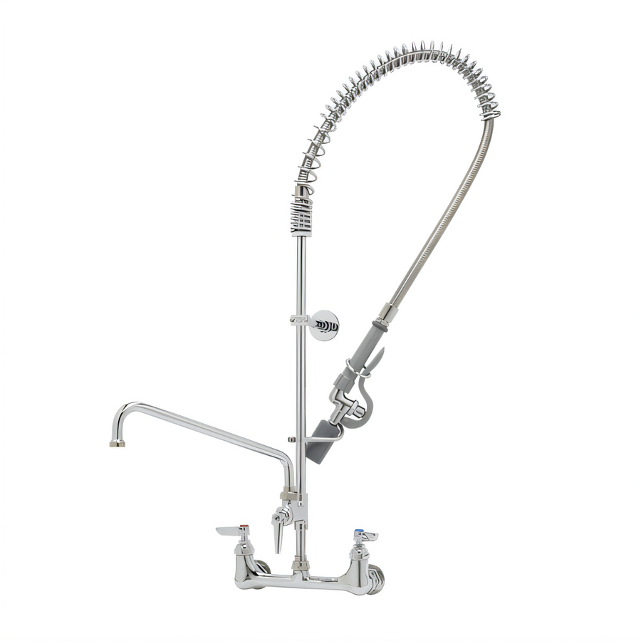 Product image #1 for T&S Brass EasyInstall 8-Inch Centers Wall-Mount Pre-Rinse Unit with Mixing Faucet, Add-On Faucet, 12-Inch Swing Nozzle and 1.07 GPM Spray Valve