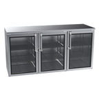 Thumbnail image #1 for Krowne BR72 72-Inch Remote Back Bar Storage Cabinet, 3-Section, 3 Solid Swing Doors, Black Exterior, Stainless Steel Interior