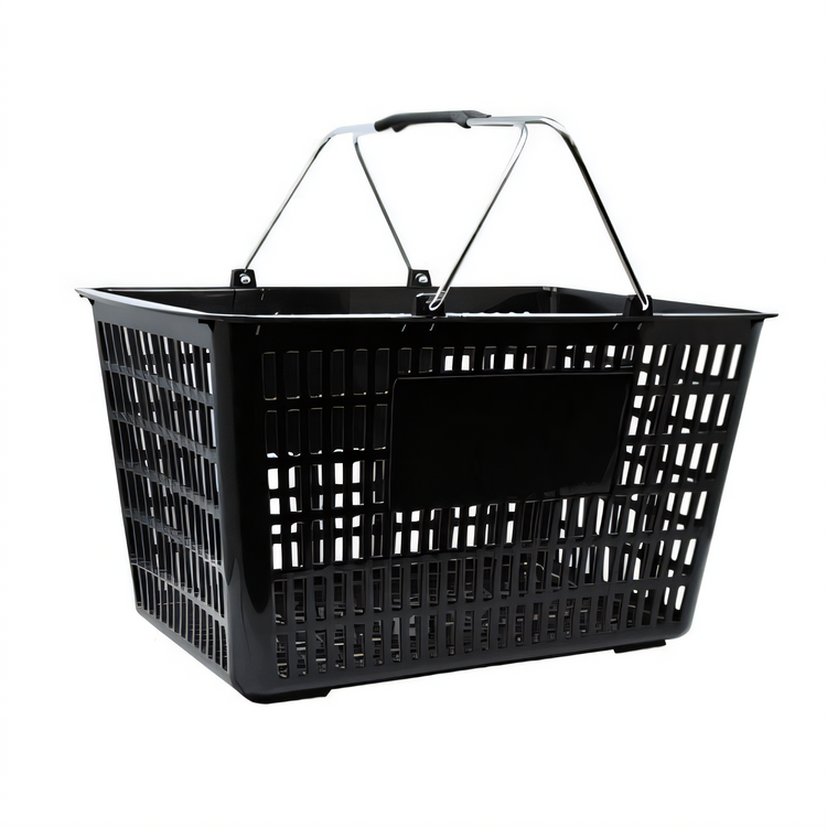 Product image #1 for Black Plastic Shopping Hand Basket with Coated Steel Handles, 50 lb Capacity