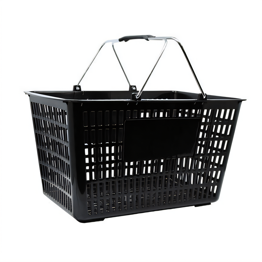 Product image #1 for Black Plastic Shopping Hand Basket with Coated Steel Handles, 50 lb Capacity