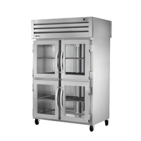 True SPEC SERIES 2-Section Pass-Thru Refrigerator with 4 Glass Half Front Doors and 2 Solid Rear Doors