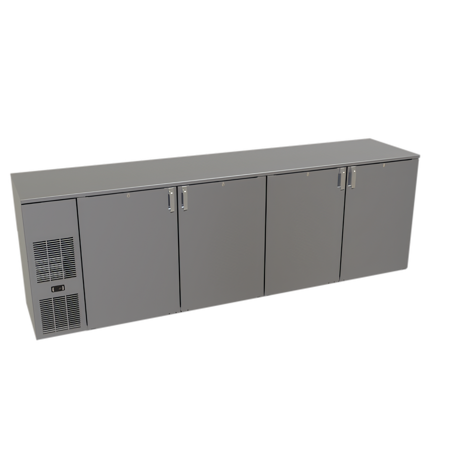 Product image #1 for Glastender C1FB108 One-Zone Front-Serviced Bar Profile Back Bar Cooler, 108 Inch, Four-Section, 4-Door