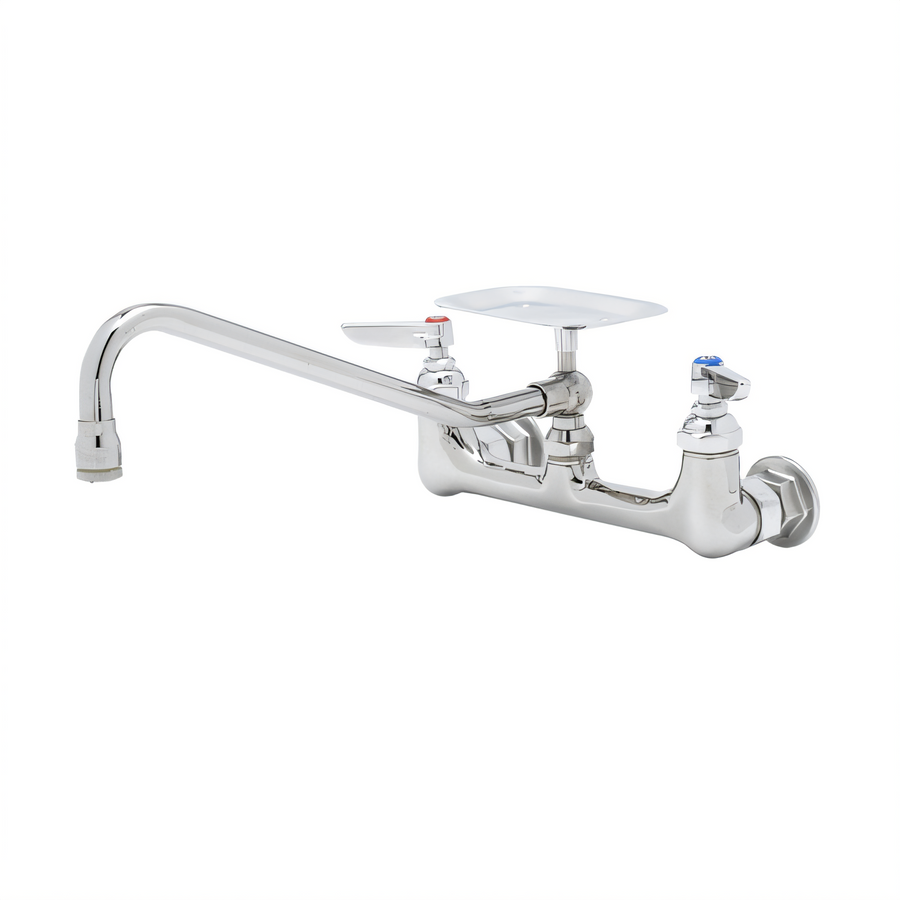 Product image #1 for T&S Brass 8-Inch Wall-Mounted Double Pantry Mixing Faucet with Swing Nozzle and Soap Dish