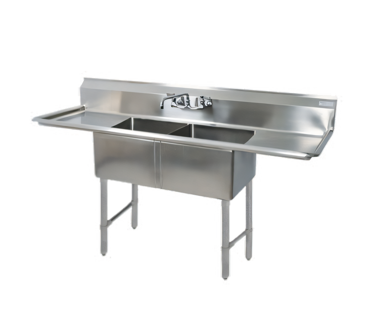 Product image #1 for BK Resources 96-Inch Wide 2-Compartment Stainless Steel Sink with Left and Right Drainboards