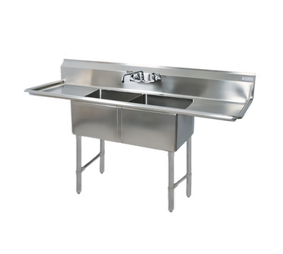 Product image #1 for BK Resources 96-Inch Wide 2-Compartment Stainless Steel Sink with Left and Right Drainboards