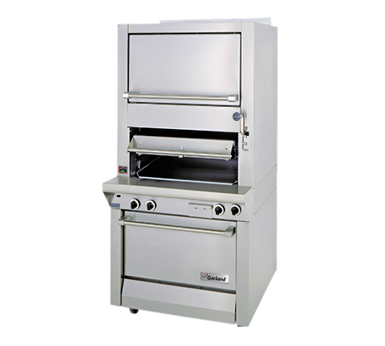 Product image #1 for Garland Master Series Heavy-Duty Gas Upright Broiler with Single Infrared Deck, Upper Warming Oven, and Standard Oven Base