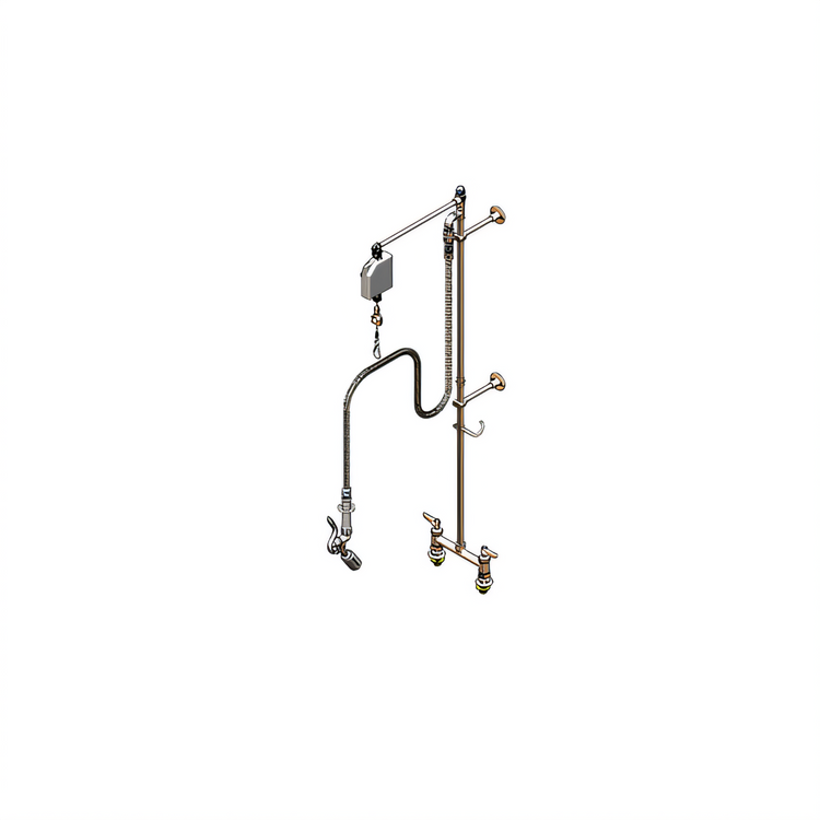 Product image #1 for T&S Brass EasyInstall Deck Mount Pre-Rinse Mixing Faucet, 8-Inch Centers, 0.65 GPM Angled Spray Valve