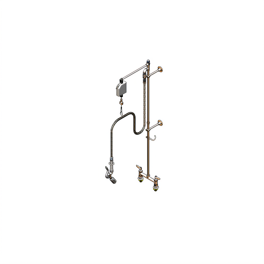 Product image #1 for T&S Brass EasyInstall Deck Mount Pre-Rinse Mixing Faucet, 8-Inch Centers, 0.65 GPM Angled Spray Valve