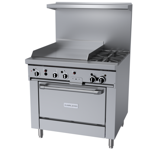 Product image #1 for Garland GFE Starfire Pro 36-Inch Gas Restaurant Range with 2 Open Burners, 24-Inch Thermostatic Griddle, and Convection Oven