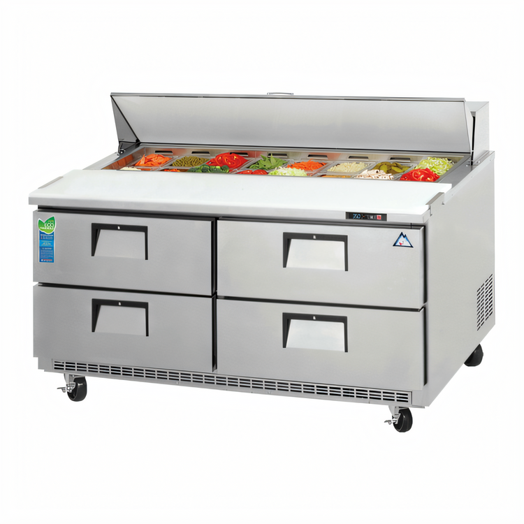 Product image #1 for Everest Refrigeration EPBNWR2-D4 Two-Section Sandwich Prep Table with Four Drawers and Rear-Mounted Self-Contained Refrigeration