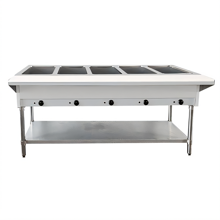 Product image #1 for Omcan Electric Open Well Steam Table with Cutting Board and Undershelf, 72-Inch, 5-Pan Capacity