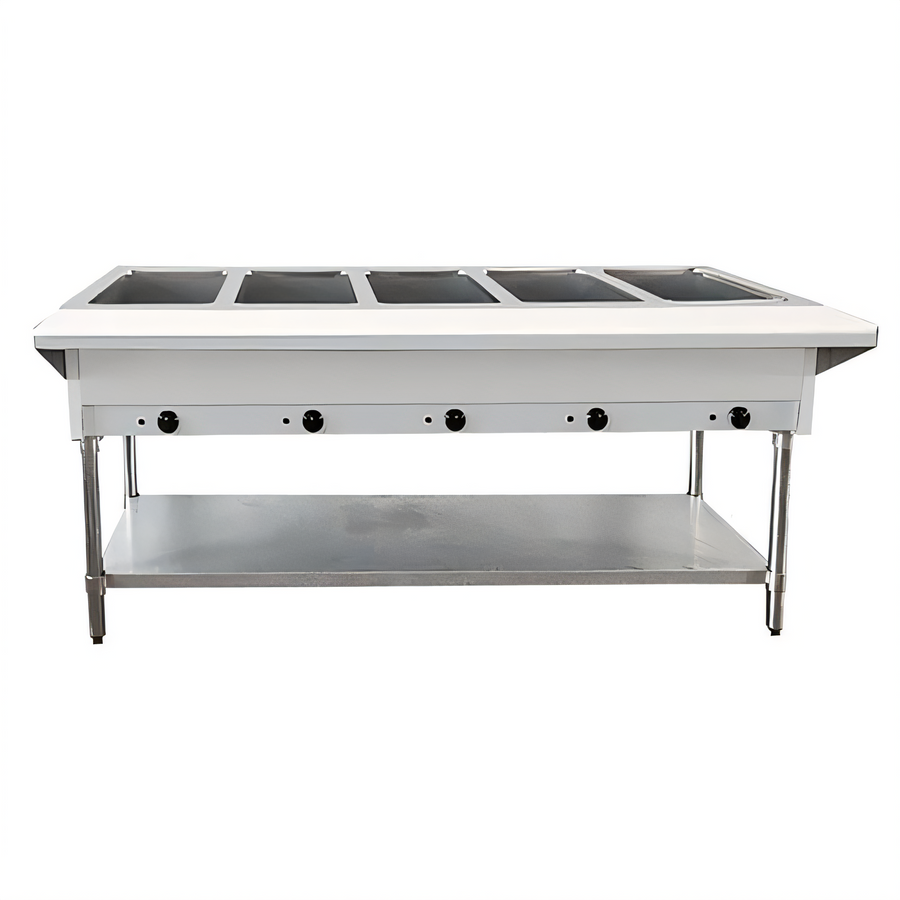 Product image #1 for Omcan Electric Open Well Steam Table with Cutting Board and Undershelf, 72-Inch, 5-Pan Capacity