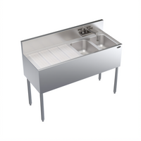 Krowne Royal Series Stainless Steel Two-Compartment Underbar Sink Unit with Left Drainboard and Faucet, 48 x 19 Inches