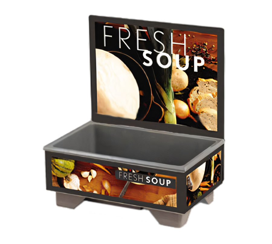 Product image #1 for Vollrath Cayenne Full-Size Rethermalizing Soup Merchandiser with Flush-Mount Menu Board, Tuscan Graphics, Base Unit Only