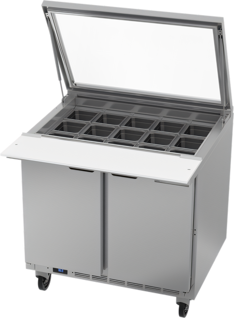 Product image #1 for Beverage-Air Mega Top Two-Section Refrigerated Prep Table with See-Thru Lids, 36-Inch Wide, 15-Pan Capacity