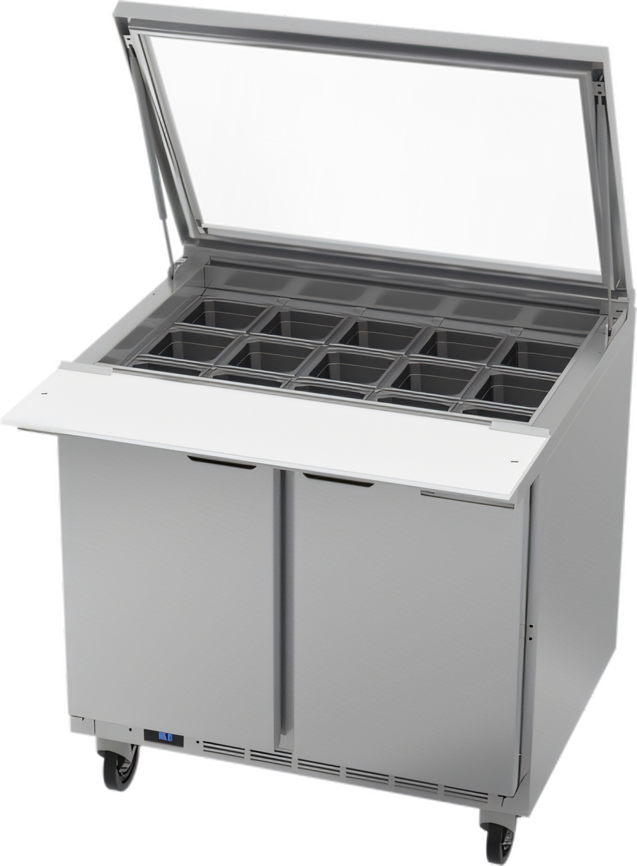 Product image #1 for Beverage-Air Mega Top Two-Section Refrigerated Prep Table with See-Thru Lids, 36-Inch Wide, 15-Pan Capacity