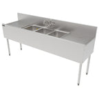 Thumbnail image #1 for Perlick Corporation Top Shelf TS72M3-DB 72-Inch 3-Compartment Stainless Steel Underbar Sink with Left and Right Drainboards, 6-Inch Backsplash