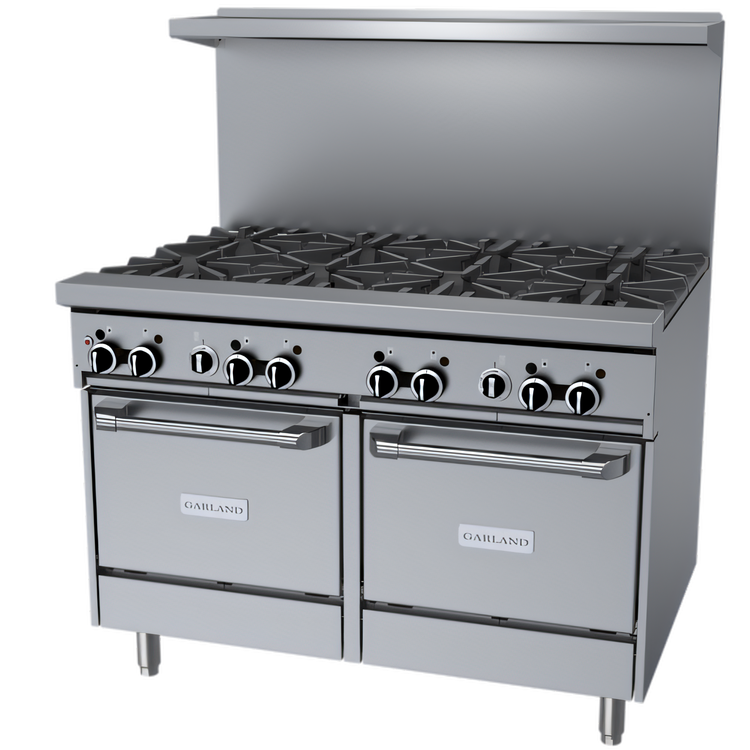 Product image #1 for Garland GFE Starfire Pro 48-Inch Commercial Gas Range with 8 Open Burners and 2 Space-Saver Ovens