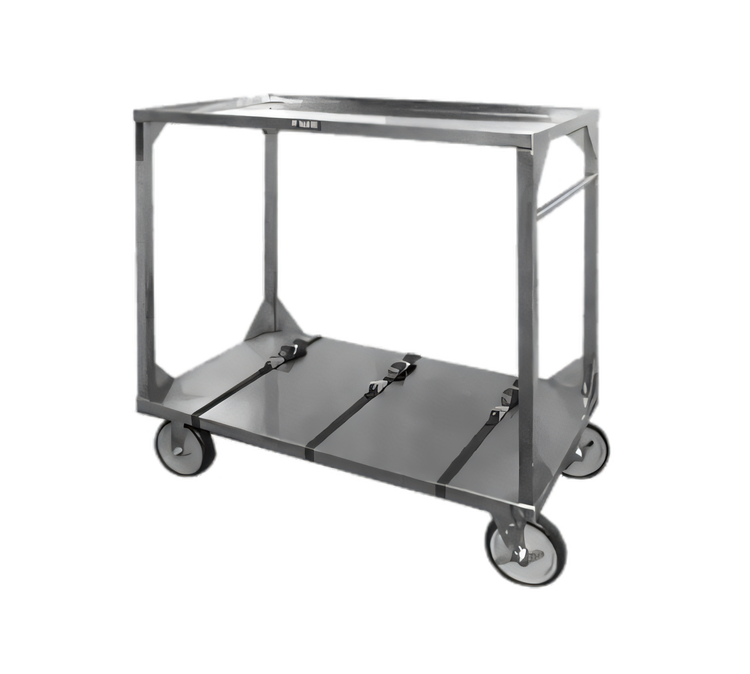 Product image #1 for FWE Stainless Steel Institutional Tray Transport Cart with 2 Shelves, 3 Straps, and 8-Inch Casters