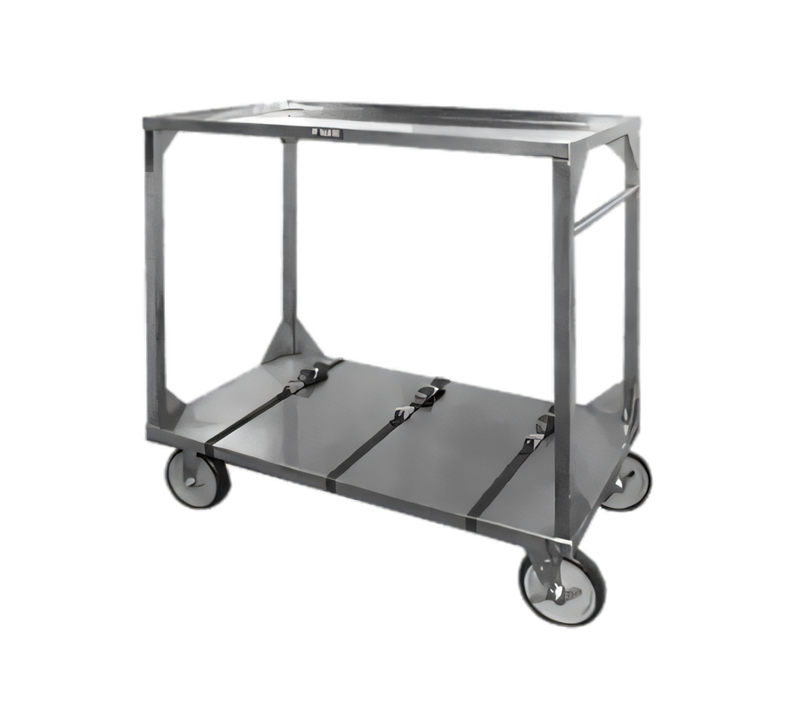 Product image #1 for FWE Stainless Steel Institutional Tray Transport Cart with 2 Shelves, 3 Straps, and 8-Inch Casters
