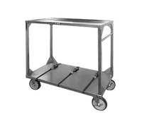FWE Stainless Steel Institutional Tray Transport Cart with 2 Shelves, 3 Straps, and 8-Inch Casters