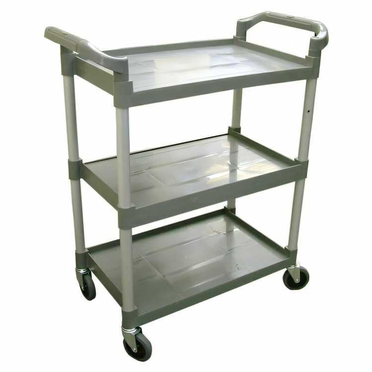 Product image #1 for Gray 3-Shelf Plastic Bussing Cart with 2 Handles and Locking Swivel Casters