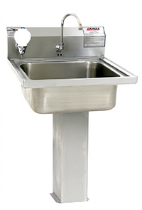 Eagle Group Pedestal-Mount Lavatory Hand Sink with Electronic Eye Gooseneck Spout, Soap Dispenser & Basket Drain
