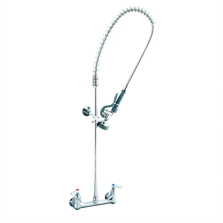 Product image #1 for T&S Brass EasyInstall 8-Inch Wall Mount Pre-Rinse Unit with 12-Inch Riser, 44-Inch Hose and 1.15 GPM Spray Valve