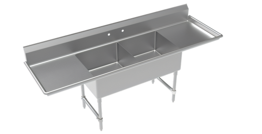 Product image #1 for Krowne Royal Series 2-Compartment Commercial Sink with Left and Right Drainboards, 96-Inch Wide, 18-Gauge 304 Stainless Steel