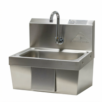 Advance Tabco Wall Mounted Hand Sink with Gooseneck Faucet and Knee-Operated Push Panel, 14 x 10 x 5 Bowl, 304 Stainless Steel