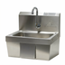 Thumbnail image #1 for Advance Tabco Wall Mounted Hand Sink with Gooseneck Faucet and Knee-Operated Push Panel, 14 x 10 x 5 Bowl, 304 Stainless Steel