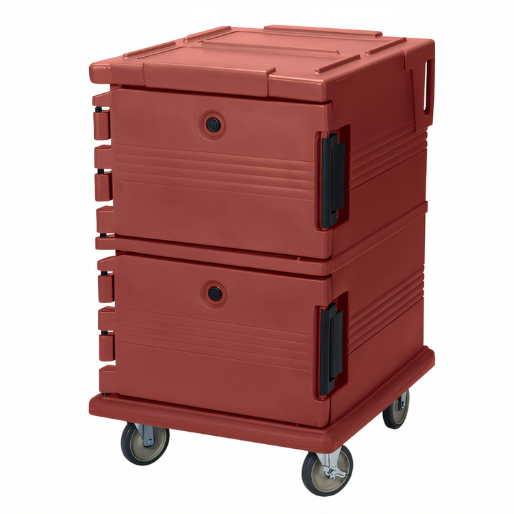 Product image #2 for Cambro Ultra Camcart Front-Loading Double-Compartment Insulated Food Pan Carrier, 16 Full-Size Pan Capacity, Brick Red