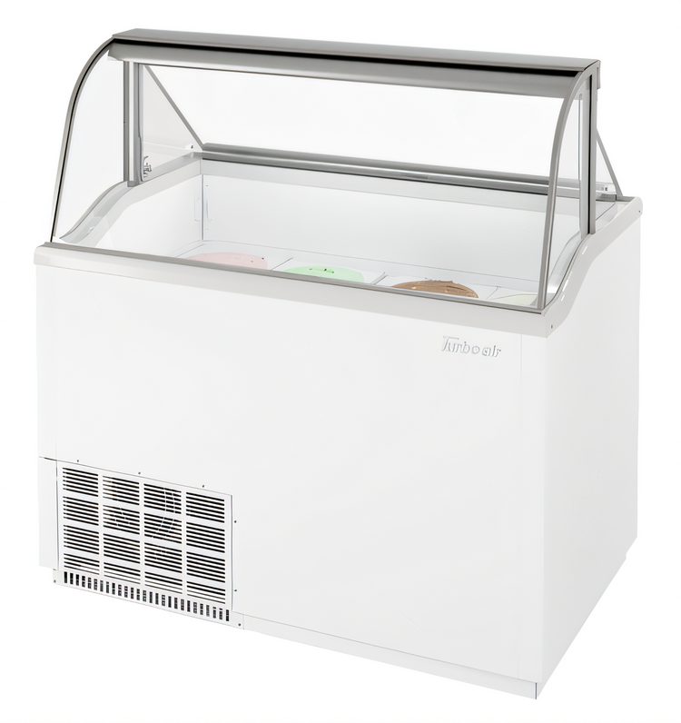 Product image #1 for Turbo Air 47-Inch Curved Glass Ice Cream Dipping Cabinet with 8-Tub Display and 4-Tub Storage, White Exterior