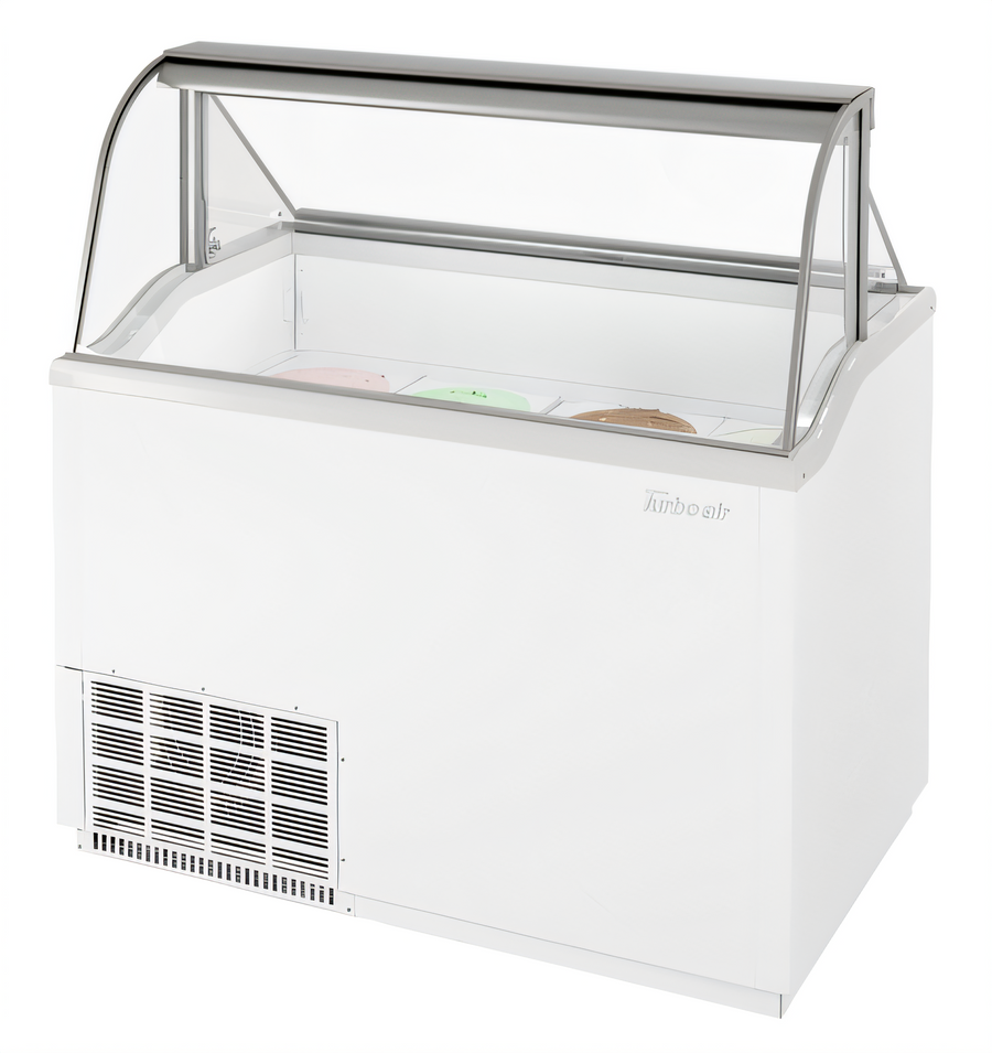 Product image #1 for Turbo Air 47-Inch Curved Glass Ice Cream Dipping Cabinet with 8-Tub Display and 4-Tub Storage, White Exterior