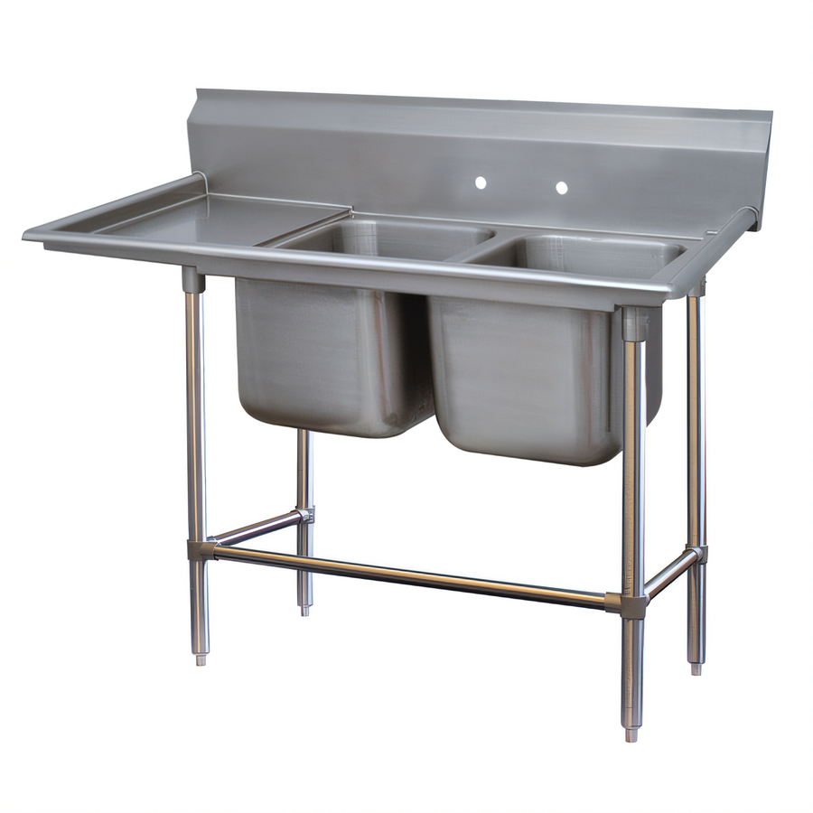 Product image #1 for Advance Tabco Regaline 2-Compartment Sink with Left-Hand Drainboard, 24 x 24-Inch Bowls, 14-Gauge 304 Stainless Steel