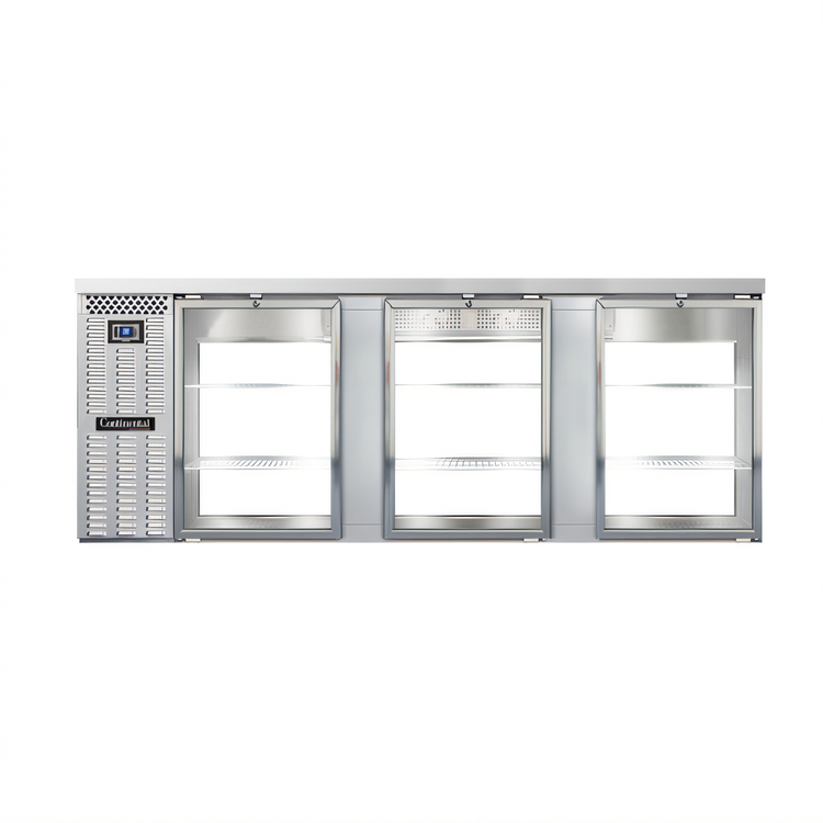 Product image #1 for Continental Refrigerator BB90SNSSGDPT 90" Shallow Depth Pass-Thru Refrigerated Back Bar Cooler with Glass Doors