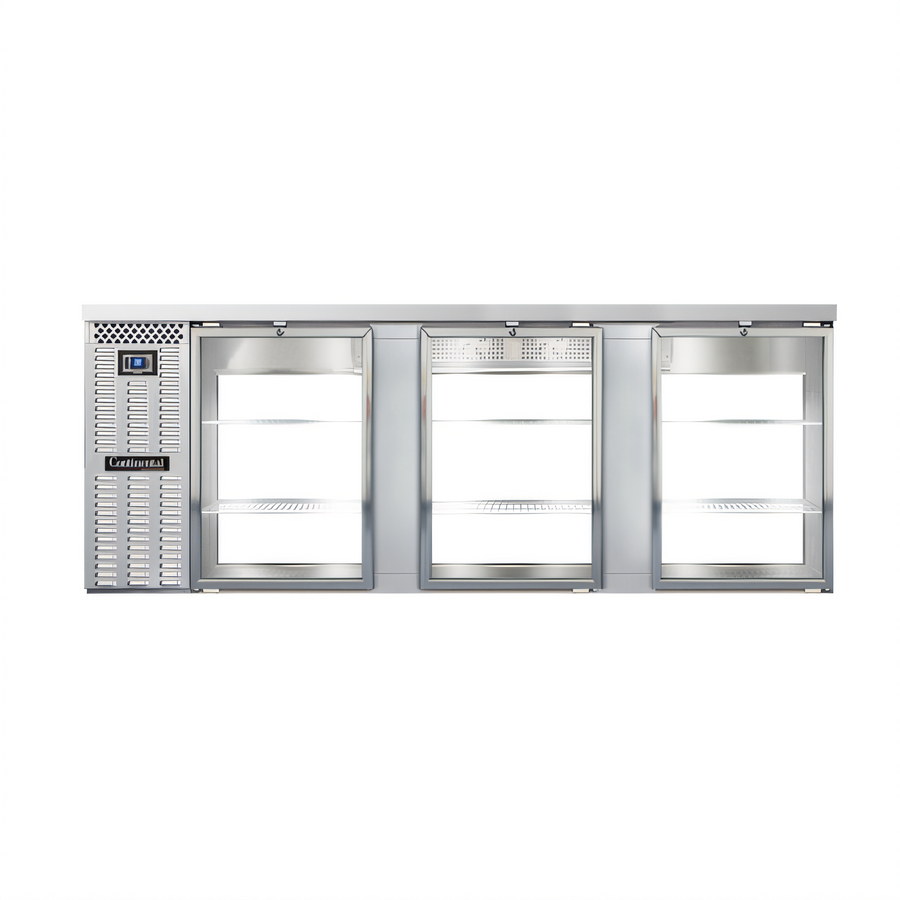 Product image #1 for Continental Refrigerator BB90SNSSGDPT 90" Shallow Depth Pass-Thru Refrigerated Back Bar Cooler with Glass Doors
