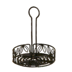 Thumbnail image #1 for American Metalcraft Ironworks LDCC16 6-1/4-Inch Round Black Wrought Iron Condiment Rack with Center Handle and Table Number Slot Case of 16