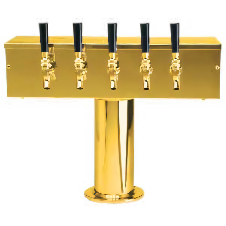 Product image #1 for Micro Matic USA T-Style Countertop Air-Cooled 5-Faucet Draft Beer Tower, PVD Brass Finish