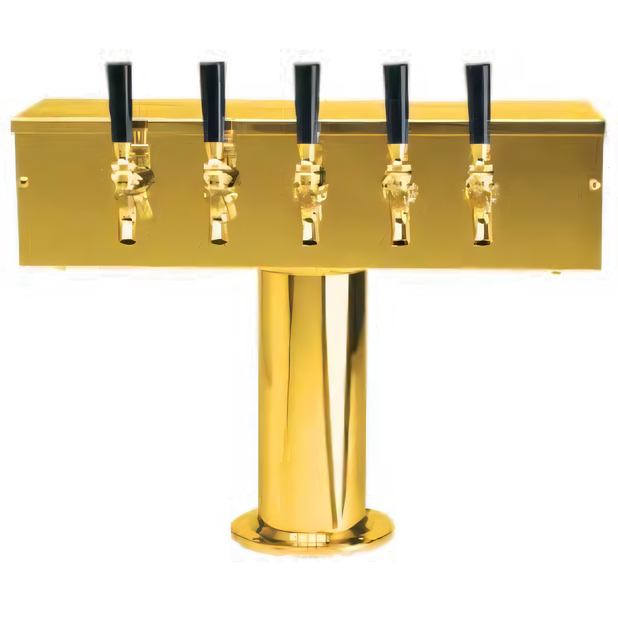 Product image #1 for Micro Matic USA T-Style Countertop Air-Cooled 5-Faucet Draft Beer Tower, PVD Brass Finish