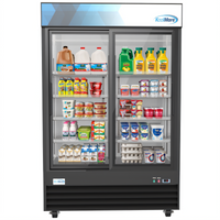 KoolMore Two-Section Glass Door Merchandiser Refrigerator, 45 Cu. Ft., Sliding Doors, Bottom-Mount, Black