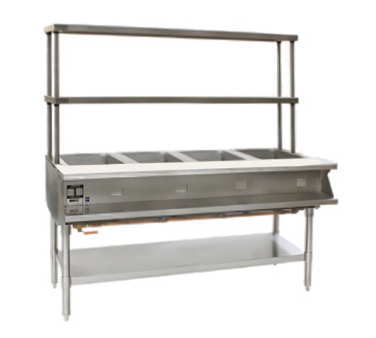 Product image #1 for Eagle Group 63-1/2-Inch Electric Hot Food Table with 4 Wet/Dry Sealed Wells and Double-Tier Flex-Master Overshelves