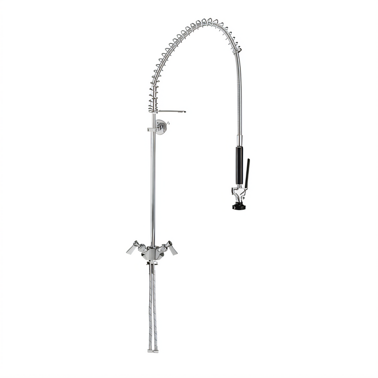 Product image #1 for Fisher Single-Deck Dual Control Spring-Style Pre-Rinse Faucet Assembly with 21-Inch Riser, 36-Inch Hose and Wall Bracket