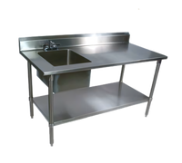 John Boos 60-Inch x 30-Inch Work Table With Left Prep Sink, 5-Inch Backsplash and Galvanized Base