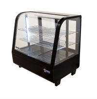 Omcan 27-Inch Black Countertop Refrigerated Display Case, 3.5 Cu. Ft., Curved Glass, Rear Sliding Doors