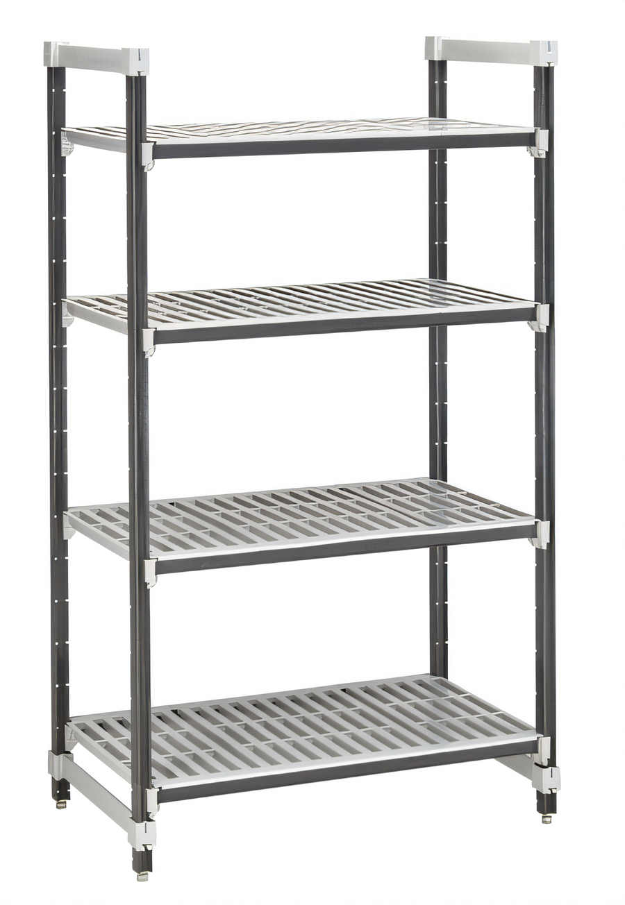 Product image #1 for Cambro Camshelving Elements XTRA 4-Tier Stationary Starter Unit, 21" x 60" x 84", Vented Polymer Shelving, Speckled Gray