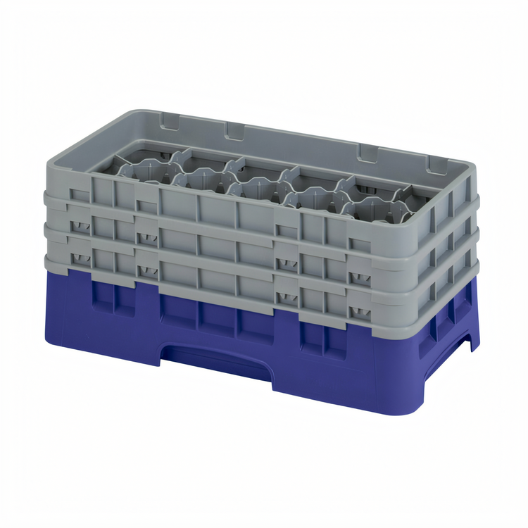 Product image #2 for Cambro Camrack Half-Size 17-Compartment Glass Rack with 3 Soft Gray Extenders, Navy Blue