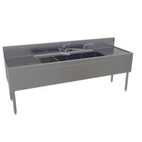 Glastender Four-Compartment Underbar Sink Unit with Left and Right Drainboards and Deck-Mount Faucet, 84 Inch W x 24 Inch D
