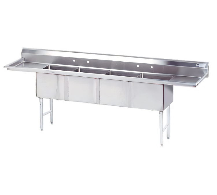Product image #1 for Advance Tabco 4-Compartment Sink with 24-Inch Left & Right Drainboards, 128-Inch Overall Length